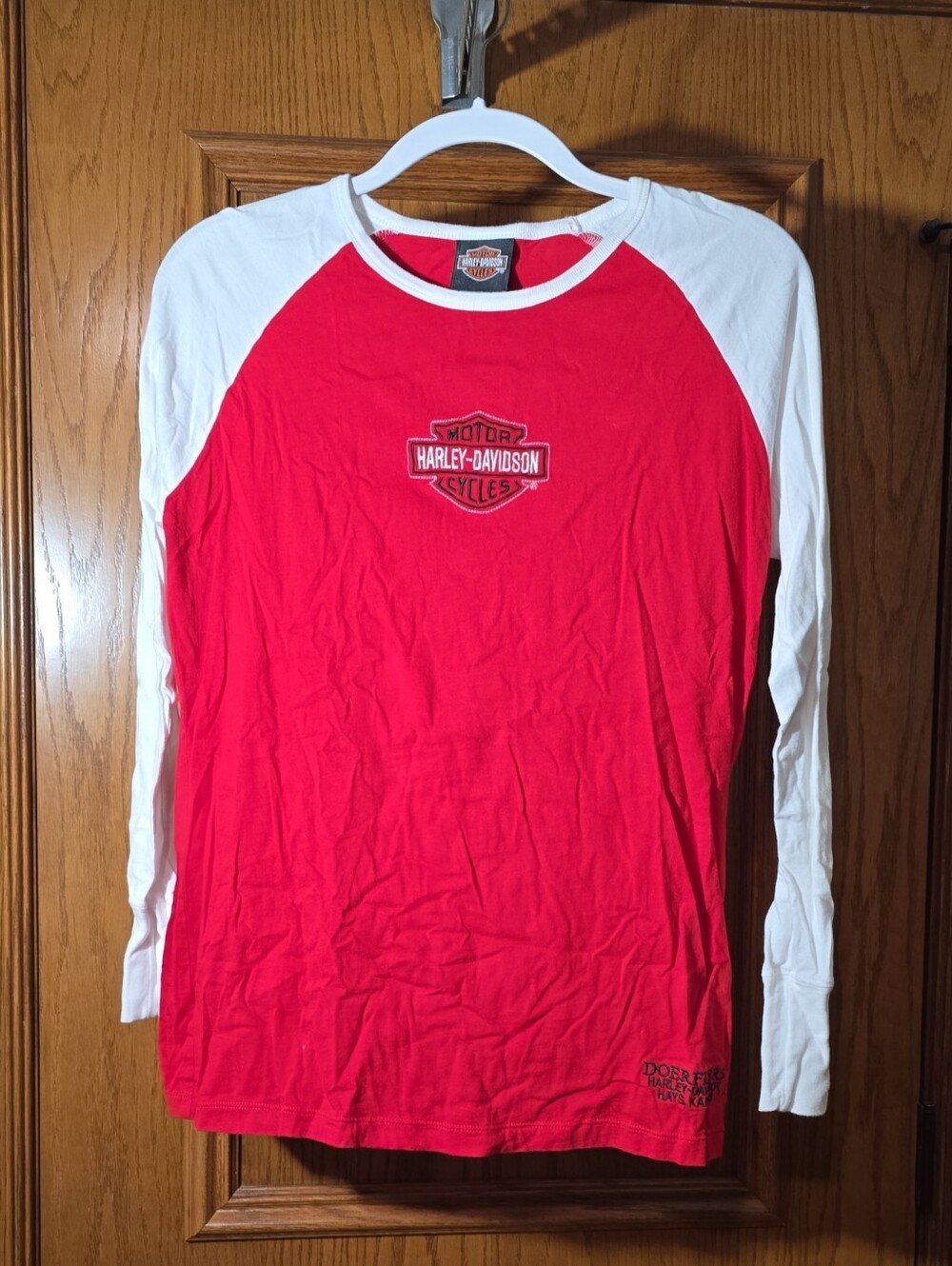 Harley-Davidson Red with White Raglan Long-Sleeve Tee